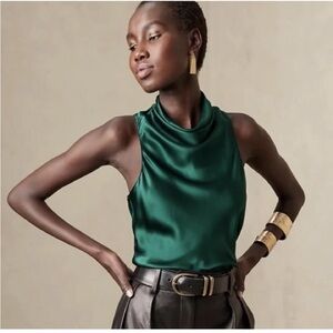 NWOT Banana Republic Emerald Green Eclipse Silk Top - Size Tall Large